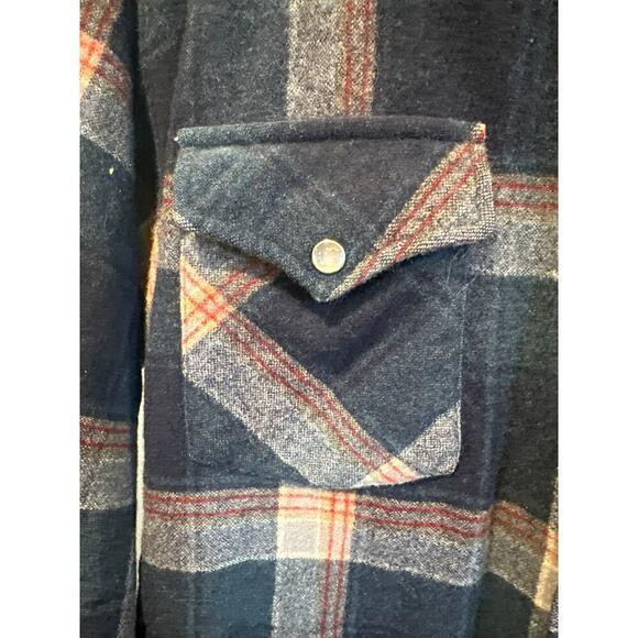 Vintage Pendleton Pearl Snap Shirt Blue Red White Wool High Grade Western Wear L - Picture 4 of 7